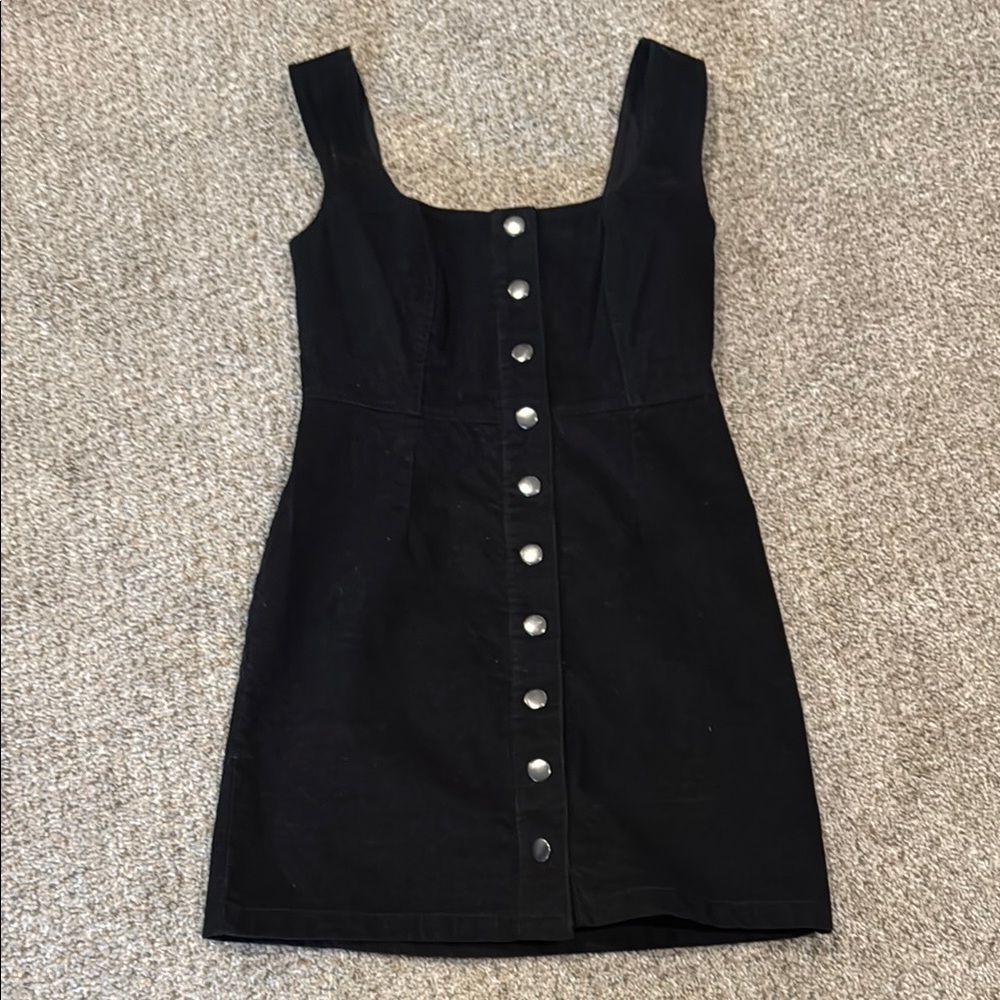 Black Corduroy Button-Down Dress